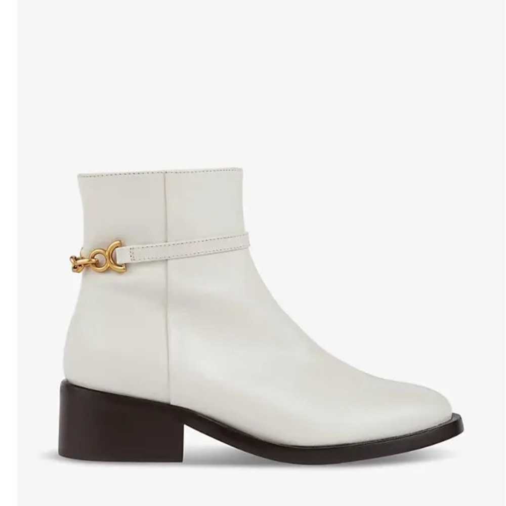 LK BENNETT Ecru Lola Chain-Embellished Leather Ankle Boots White